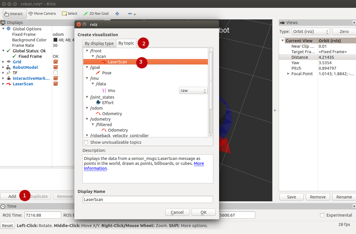 Adding a laser scan visualization to Ridgeback.