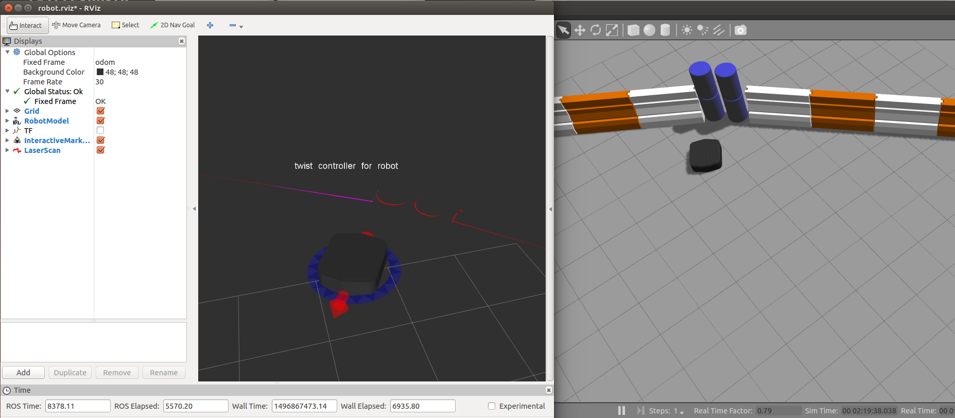 Visualizing Ridgeback with simulated laser scans.