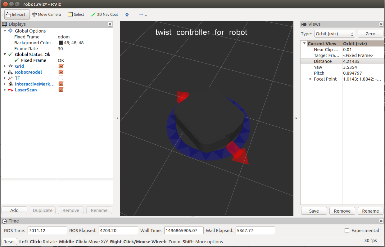 Ridgeback with laser scanner in rviz.