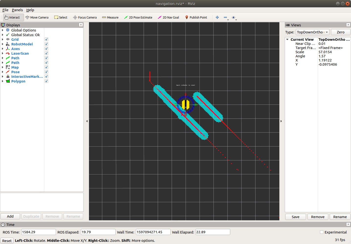 rviz with Dingo's odom navigation configuration.